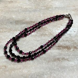 😍925 Silver 16” Black & Fuchsia Beaded Necklace😍NWOT